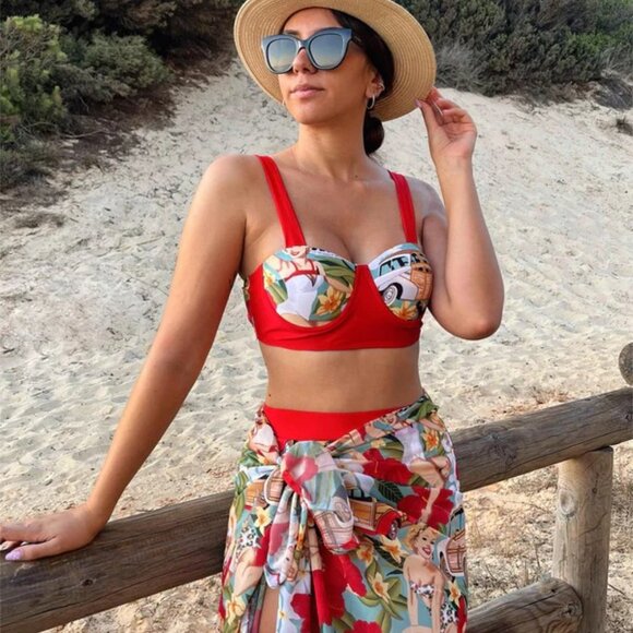 Retro Stage Other - 3PC SET! PINUP 1960s Vibe Red Retro Bikini | L | NWT | Retro Stage
